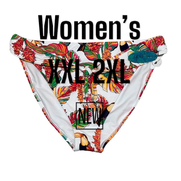 Mynah XXL 2XL Swim Bikini Bottom Hipster Flowers Tropical Toucan Swimwear NWT - Picture 2 of 9